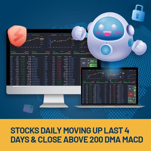 Stocks Daily Moving Up Last 4 Days & Close ABOVE 200 DMA MACD